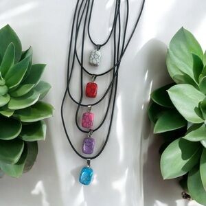 Howlite Jelly Bean Crystal Pendant Necklace